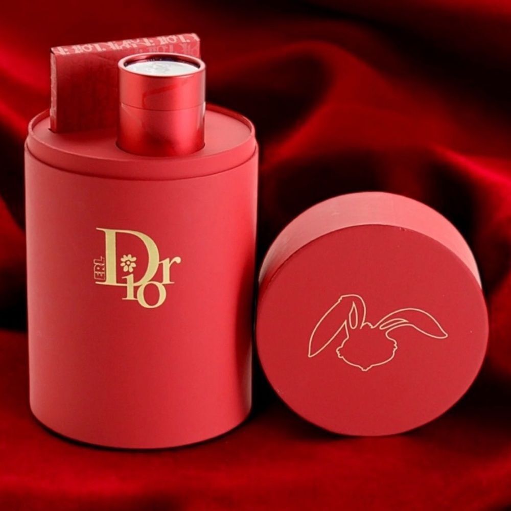 Dior Red Cylindrical Fragrance/Accessory Case with Gold Logo
